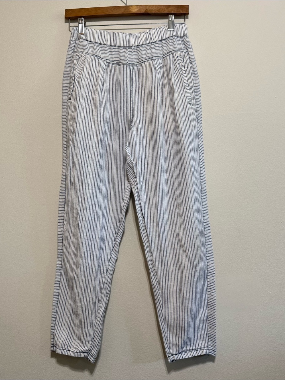 Anthropologie Hei Hei Stripe Linen Blue White Crop Pant XS